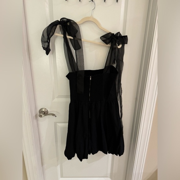 Reformation Enza Black Bow Shoulder Tie Dress Size 10 - Picture 4 of 6